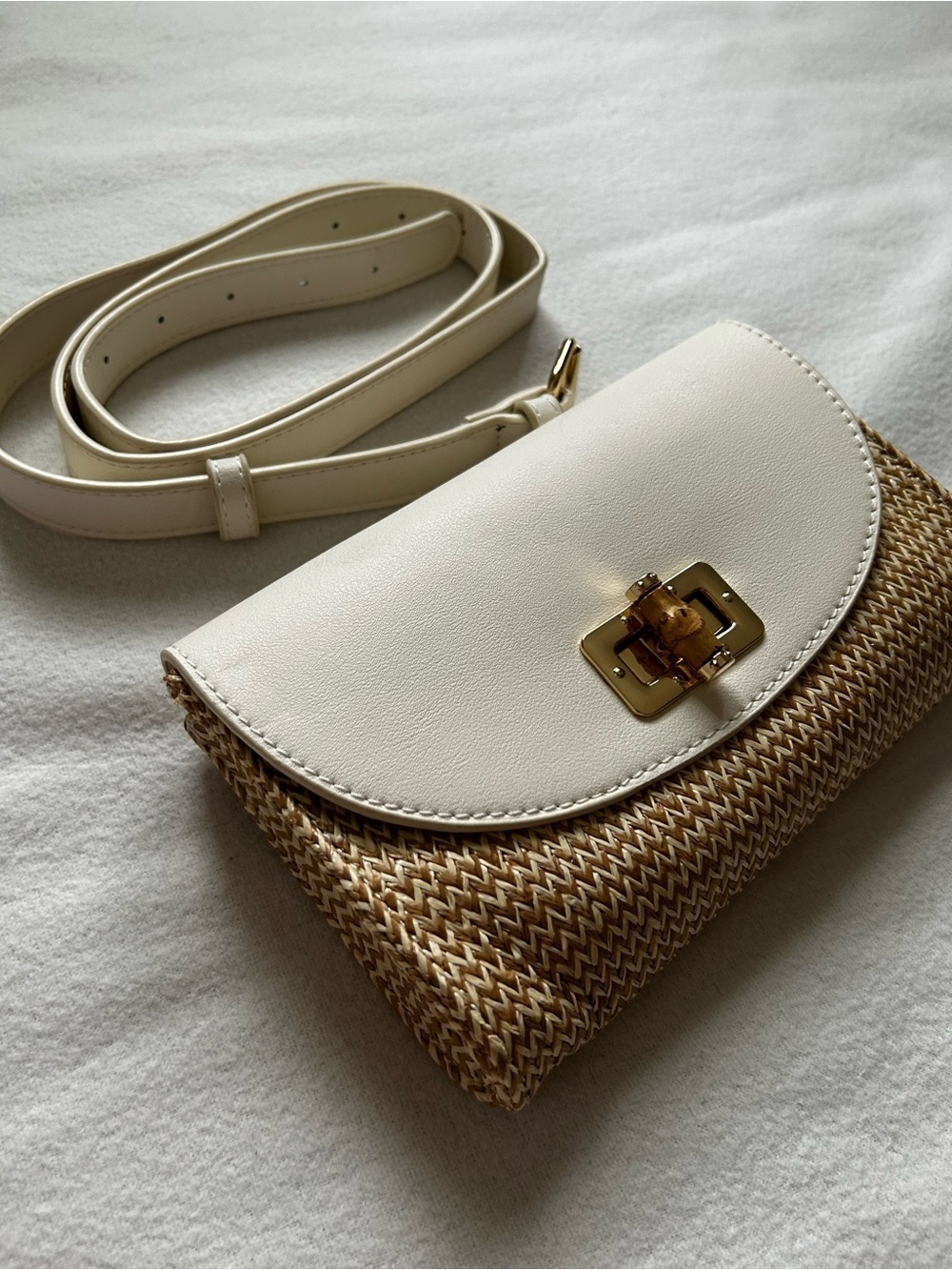 JustFab Summery Woven Straw belt Bag with Cream